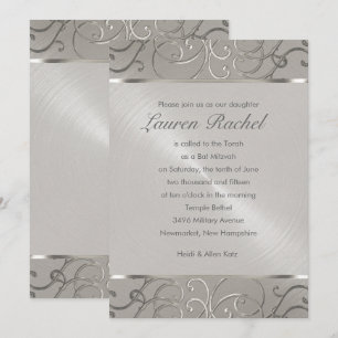 Bat Mitzvah Elegant Alle Silver Filigree Wirbel Einladung
