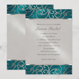 Bat Mitzvah Elegant Aquamarin Blue und Silver Fili Einladung