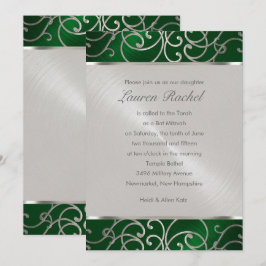 Bat Mitzvah Elegant Emerald Green Silver Filigree Einladung