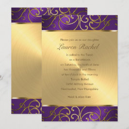 Bat Mitzvah Elegant Lila und Gold Filigree Einladung