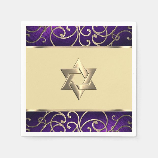 Bat Mitzvah Elegant Lila und Gold Filigree Serviette (Vorderseite)