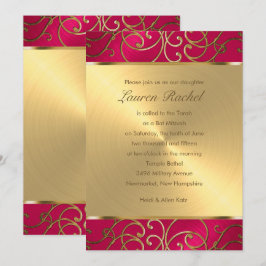 Bat Mitzvah Elegant Magenta Pink Gold Filigree Einladung