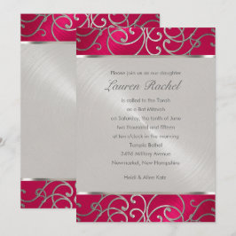 Bat Mitzvah Elegant Magenta Pink Silver Filigree Einladung