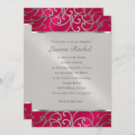 Bat Mitzvah Elegant Magenta Pink Silver Filigree Einladung