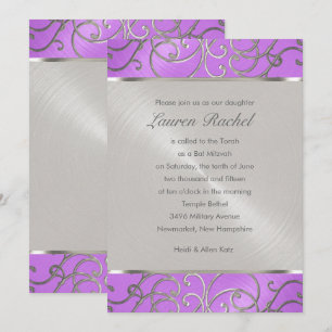 Bat Mitzvah Elegant Orchid Lila Silver Filigree Einladung