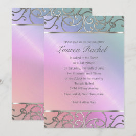 Bat Mitzvah Elegant Pearl Pink Silver Filigree Einladung