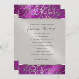 Bat Mitzvah Elegant Raspberry Pink Silver Filigree Einladung