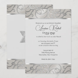 Bat Mitzvah Elegant Silver Filigree Einladung