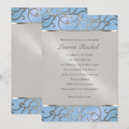 Bat Mitzvah Elegant Sky Blue und Silver Filigree Einladung