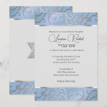 Bat Mitzvah Elegant Sky Blue und Silver Filigree