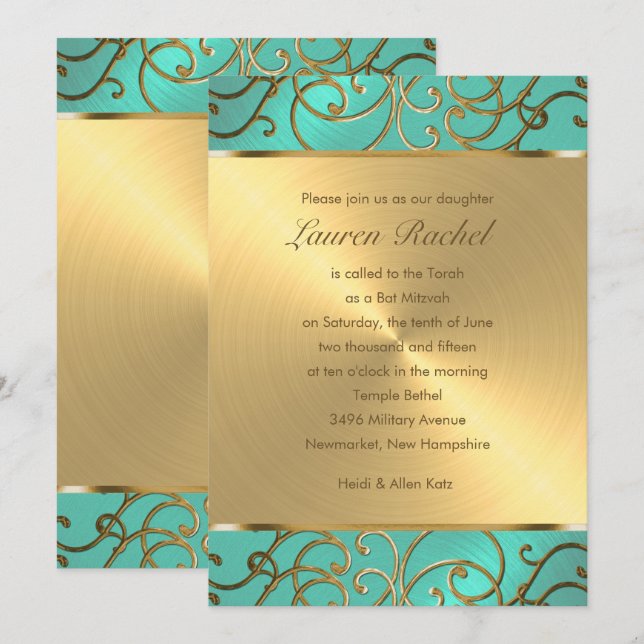 Bat Mitzvah Elegante Einladung (Vorne/Hinten)