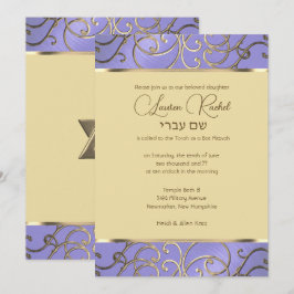 Bat Mitzvah Elegante Lavender Lila Gold Filigree Einladung