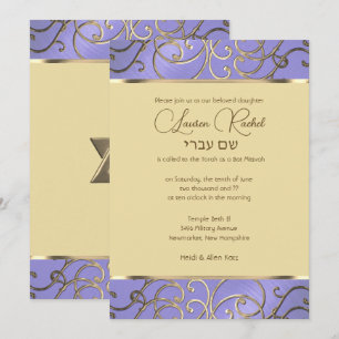 Bat Mitzvah Elegante Lavender Lila Gold Filigree Einladung