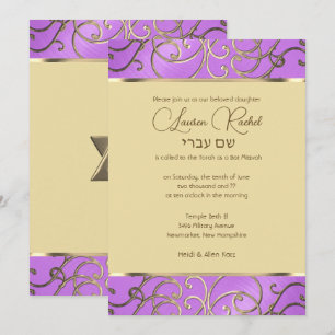 Bat Mitzvah Elegante Orchidee Violett Gold-Filigra Einladung