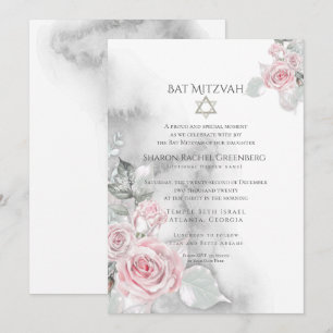 BAT MITZVAH   Elegante rosa Aquarellfarben Rose Einladung