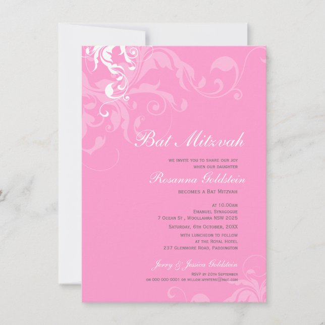 BAT MITZVAH ERSUCHT: Bella 1P Einladung (Vorderseite)