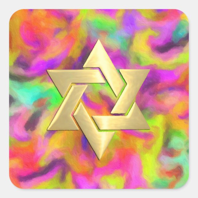 Bat Mitzvah Farbige Abstrakte Farbe Quadratischer Aufkleber (Vorderseite)