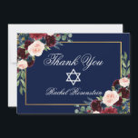 Bat Mitzvah Floral Burgundy Blue Gold Dankeskarte<br><div class="desc">Bat Mitzvah Watercolor Burgundy Marsala Blue Floral Gold Dankeschön Karte</div>