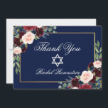 Bat Mitzvah Floral Burgundy Blue Gold Dankeskarte<br><div class="desc">Bat Mitzvah Watercolor Burgundy Marsala Blue Floral Gold Dankeschön Karte</div>