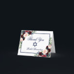 Bat Mitzvah Floral Burgundy Blue Note Dankeskarte<br><div class="desc">Bat Mitzvah Watercolor Burgundy Marsala Blue Floral Danke Note Card</div>