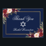 Bat Mitzvah Floral Burgundy Gold Dankeskarte<br><div class="desc">Bat Mitzvah Watercolor Burgundy Marsala Floral Gold Dankeschön Karte</div>