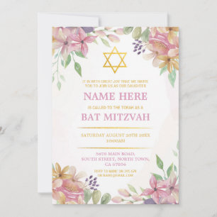 Bat Mitzvah Floral Einladung Glitzer Girl Star