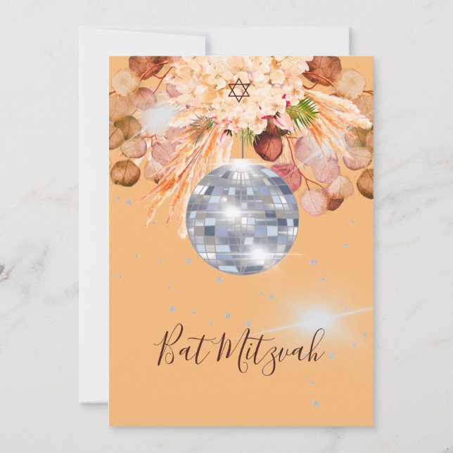 Bat Mitzvah Floral Orange Diskothek Ball Einladung (Rückseite)