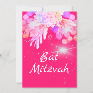 Bat Mitzvah Floral Pink Modern Einladung