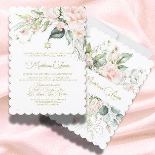 Bat Mitzvah Floral Pink Wasserfarbe Elegante Einladung