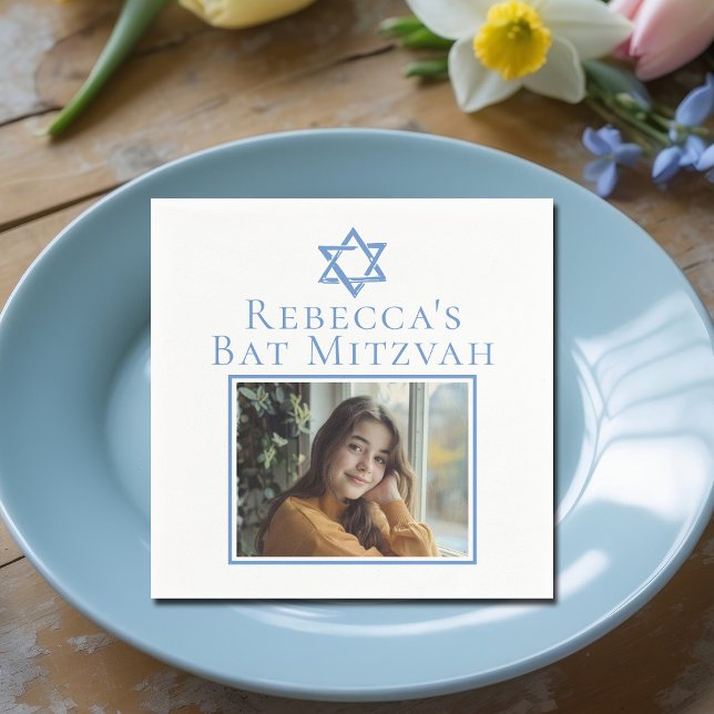 Bat Mitzvah Foto Blue Star von David Party Serviette (Von Creator hochgeladen)