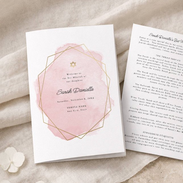 Bat Mitzvah gefaltetes Papierprogramm, Rosa und Go Flyer (Von Creator hochgeladen)