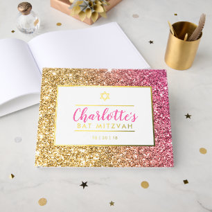 BAT MITZVAH glam chic cool luxuriös pink gold Glit Gästebuch