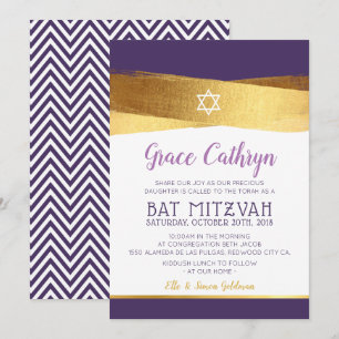 BAT MITZVAH glamourös goldgebürstet lila einladen Einladung