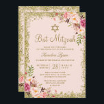 Bat Mitzvah | Gold Glitzer Rosa Blütenfarben Einladung<br><div class="desc">Blush Pink Gold Glitzer Floral Bat Mitzvah Einladung. (1) Für weitere Anpassungen klicken Sie bitte auf den Link "Weiter anpassen" und verwenden Sie unser Designwerkzeug,  um diese Vorlage zu ändern. (2) Wenn Sie Hilfe oder passende Artikel benötigen,  kontaktieren Sie mich bitte.</div>