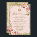 Bat Mitzvah | Gold Glitzer Rosa Blütenfarben Einladung<br><div class="desc">Blush Pink Gold Glitzer Floral Bat Mitzvah Einladung. (1) Für weitere Anpassungen klicken Sie bitte auf den Link "Weiter anpassen" und verwenden Sie unser Designwerkzeug,  um diese Vorlage zu ändern. (2) Wenn Sie Hilfe oder passende Artikel benötigen,  kontaktieren Sie mich bitte.</div>