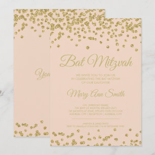 Bat Mitzvah Gold Imitate Glitzer Confetti Rosa Einladung