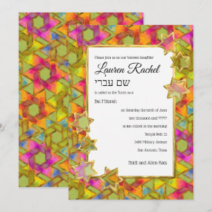 Bat Mitzvah Gold Star Abstrakt Star Damask Einladung