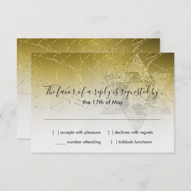 Bat Mitzvah Gold Star Glittery RSVP Card (Vorne/Hinten)