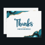 Bat Mitzvah Gold Turquoise Agate Script Vielen Dan Postkarte<br><div class="desc">Vergewissern Sie sich, dass Ihr Lieblings-Bat Mitzvah zeigt seine Wertschätzung für alle, die ihre Meilenstein-Veranstaltung unterstützt! Versenden Sie diese coole, einzigartige, moderne, personalisierte Dankeschön Postcard. Türkisblaue handgeschriebene Schrift und kühn, sans serif Typografie überlagern einen schlichten, weißen Hintergrund mit türkisfarbenen, agatfarbenen Felsen, die mit goldenen Venen aus Imitat bestickt sind. Ein...</div>