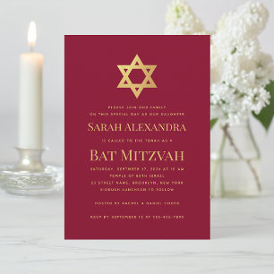 Bat Mitzvah Goldener Stern Davidsstern Einfaches B Einladung