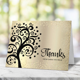 Bat Mitzvah Goldfolie Schwarzer Baum des Lebens Sc Dankeskarte