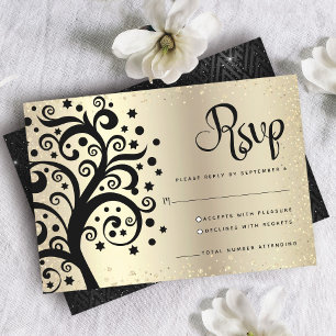 Bat Mitzvah Goldfolie Schwarzer Baum des Lebens Sc RSVP Karte