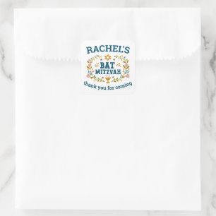 BAT MITZVAH Handgezeichnet blumenjüdischer, indivi Quadratischer Aufkleber