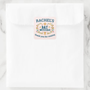 BAT MITZVAH Handgezeichnet blumenjüdischer, indivi Quadratischer Aufkleber
