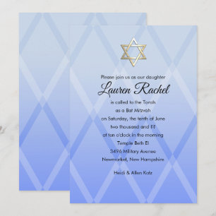 Bat Mitzvah Harlequin Blauer Einladung