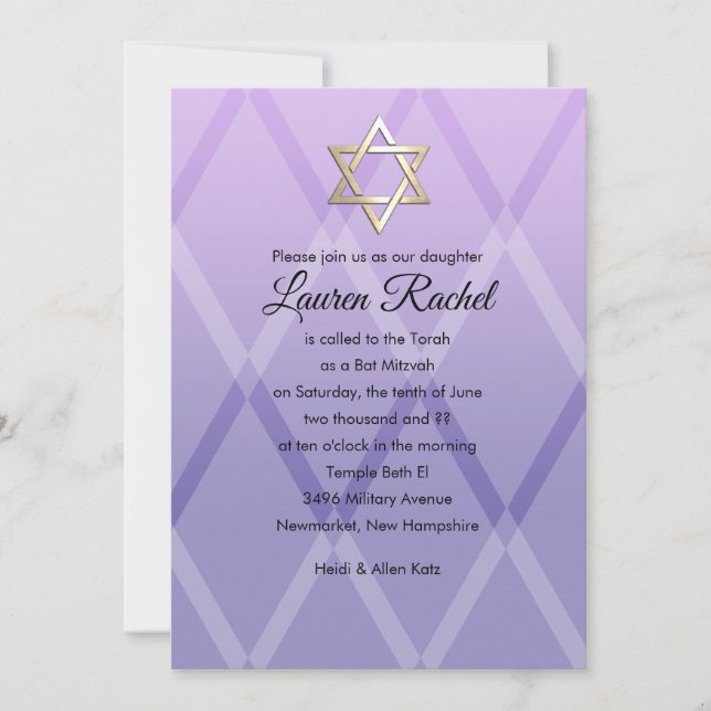 Bat Mitzvah Harlequin Lila Lavender Einladung (Vorderseite)