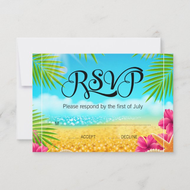 Bat mitzvah Hibiscus rose de plage Tropical RSVP (Devant)
