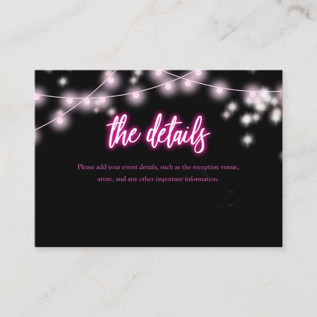 Bat Mitzvah Hot Pink Neon Themed Party Details Begleitkarte (Vorderseite)