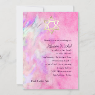Bat Mitzvah Hot Pink und Lila Gefärbte Krawatte De Einladung