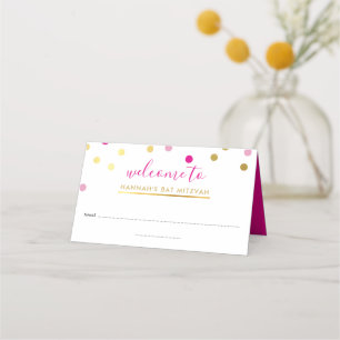 BAT MITZVAH hübsch Glam Konfetti-Spot Gold Rosa Platzkarte